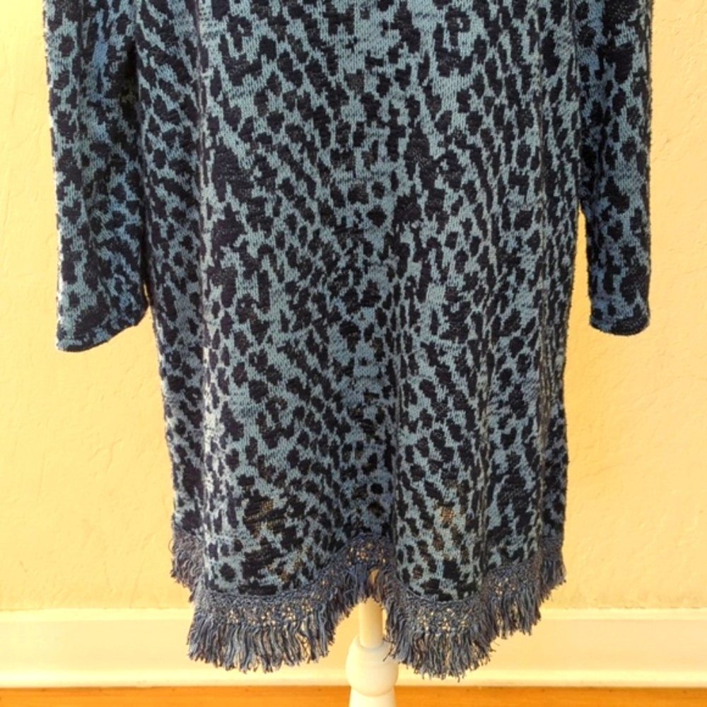 Style & Co Blue Scoop Neck Animal Print Fringed Tunic Sweater Size XXL - Picture 4 of 8